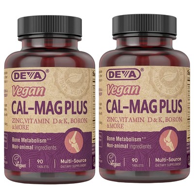 DEVA Vegan Calcium Magnesium Zinc Vitamin D K C Boron Supplement 90 Tabs 2 Pack