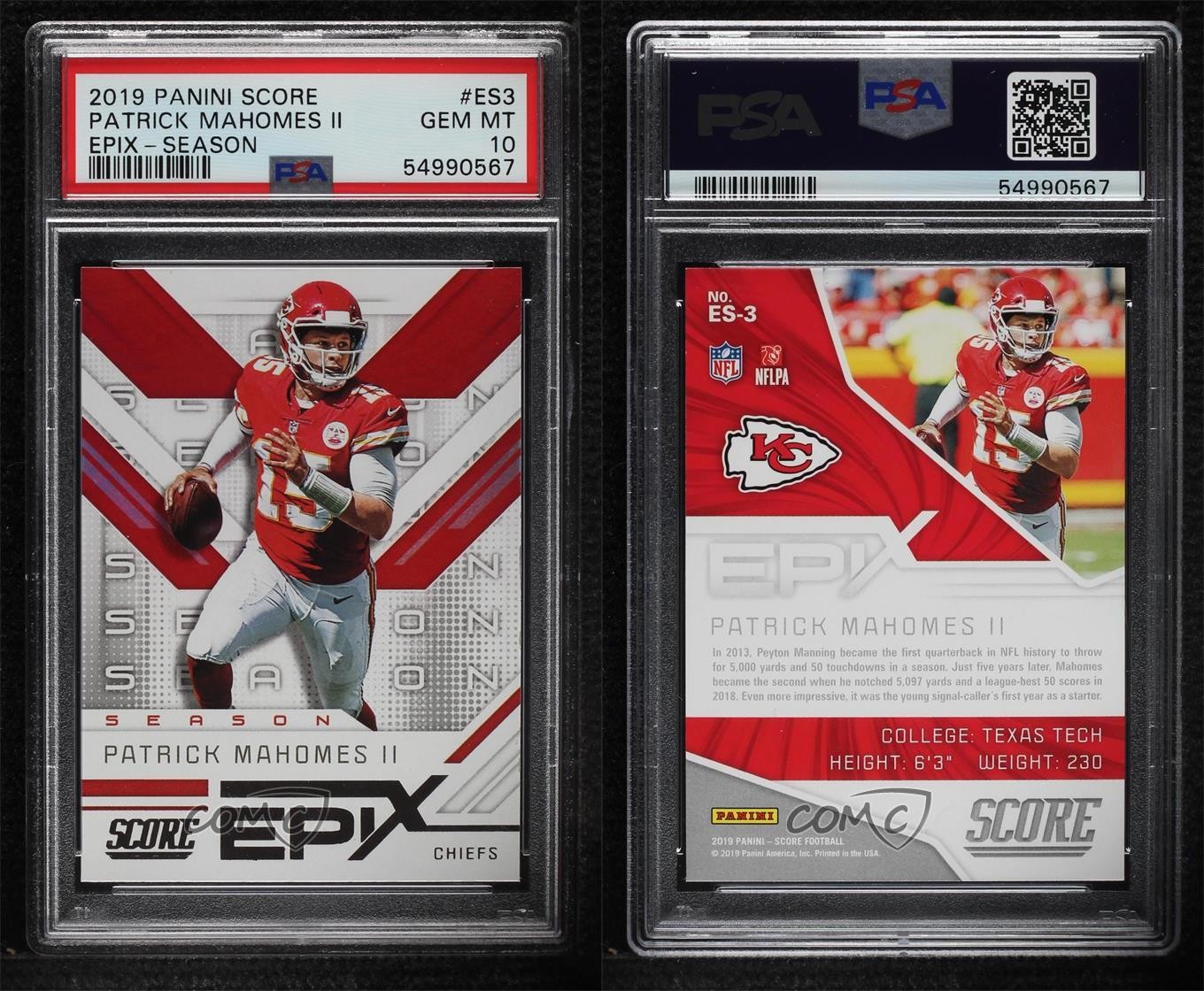 2019 Score Epix Season Patrick Mahomes II #ES-3 PSA 10 GEM MT view 3