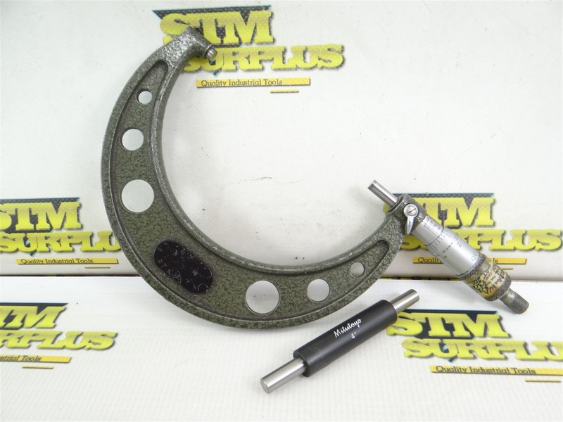 MITUTOYO OUTSIDE MICROMETER CARBIDE FACED 4"-5" X .0001" GRADS + 4" STANDARD