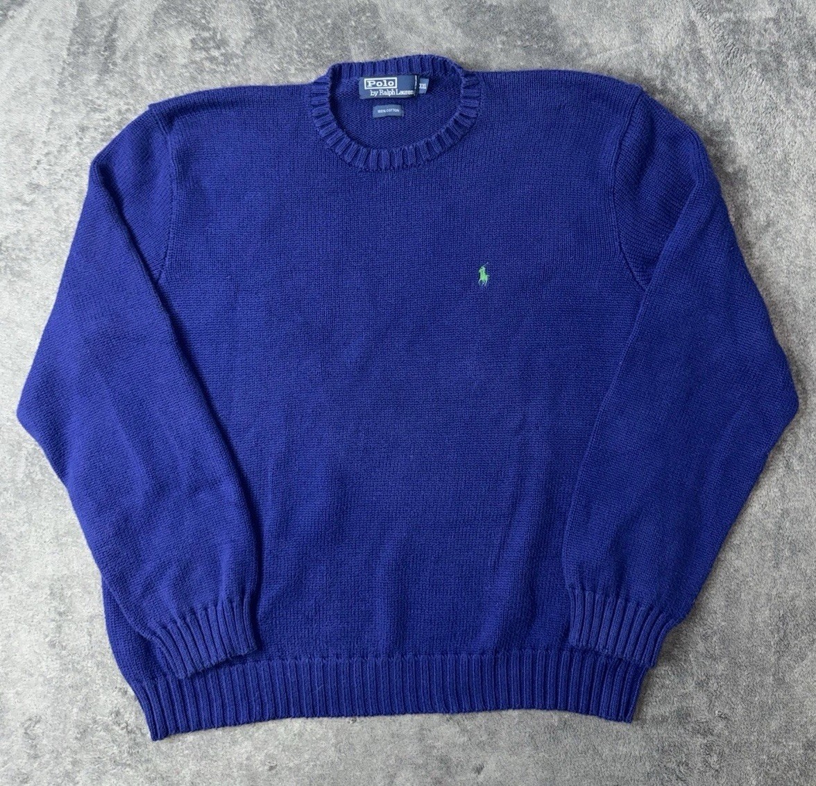 Vintage Polo Ralph Lauren Heavy Cotton Knit Crewneck Sweater Purple XXL 90s Pony