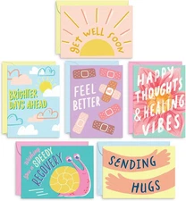 S&O Fun Get Well Cards with Envelopes, Colorful Card Set of 24 - Cute Gifts for