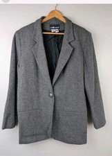 Sag Harbor Gray Blazer Suit Jacket Wool Blend Women's Size 12 Vtg Office Preppy