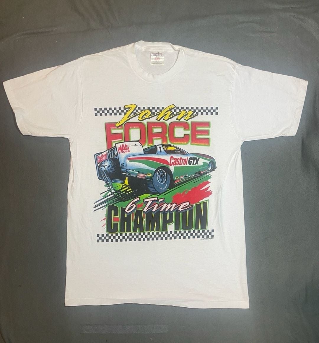 Vintage 1997 John Force Castrol GTX 6 Time Champion T-Shirt Size Large