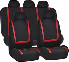 Car Seat Covers Full Set, Breathable Premium Cloth Automotive Seat Cover, red