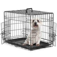 Double Door Dog Cage W/ Divider Panel Folding Metal Wire Dog Cage W/ Plastic