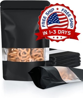 100 Bolsas Resellables Con Ventana Mate, Reutilizables Y Sellables Negro NEW US.