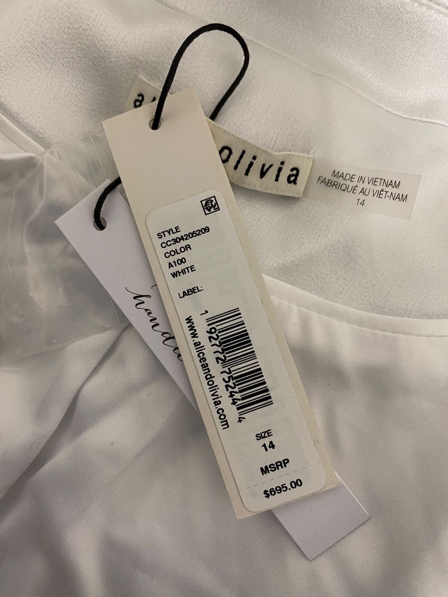 Alice + Olivia White Denny Crystal Stripe Longline Blazer Suit