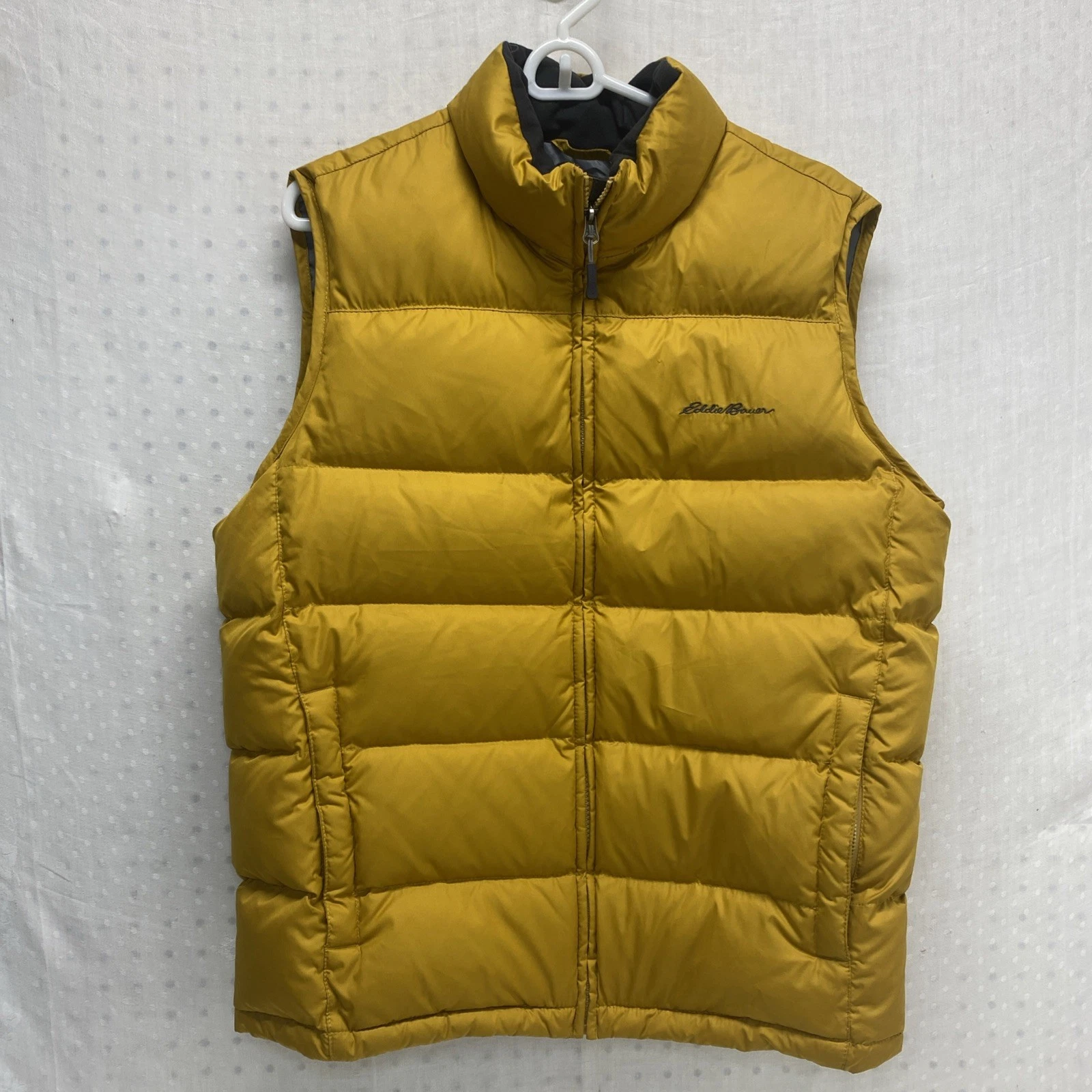Eddie Bauer EB650 Down Puffer Vest Mustard Full Zip Quilted Mens Size M