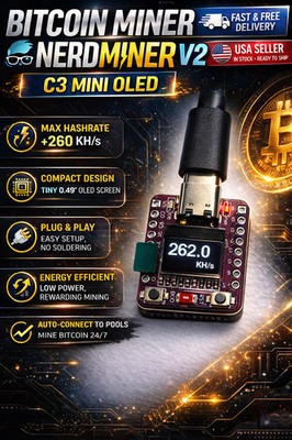 Bitcoin Miner NerdMiner V2 Solo Lottery Miner USB WiFi BTC SHA-256 Ready CYD