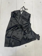 Shein Solid Satin Black Sleeveless Front Tie Tank Top Womens Size Small NEW