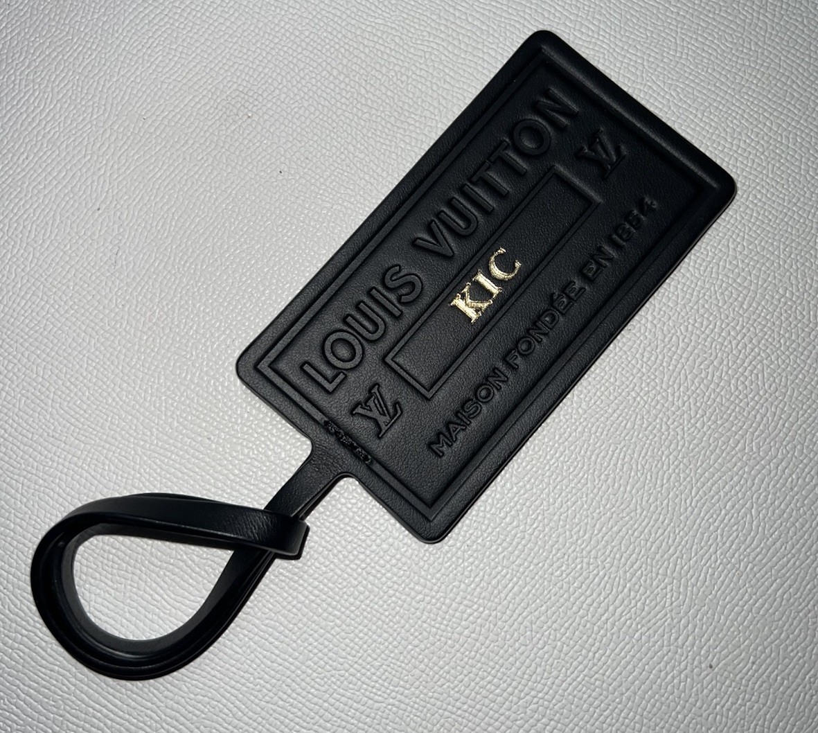 Louis Vuitton Paris Black Aerogram Leather Tag Embossed Maison