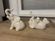 Vtg Lustreware Elephant Figurine 1950's Trunk Up LusterWare Gray & Pink MCM set