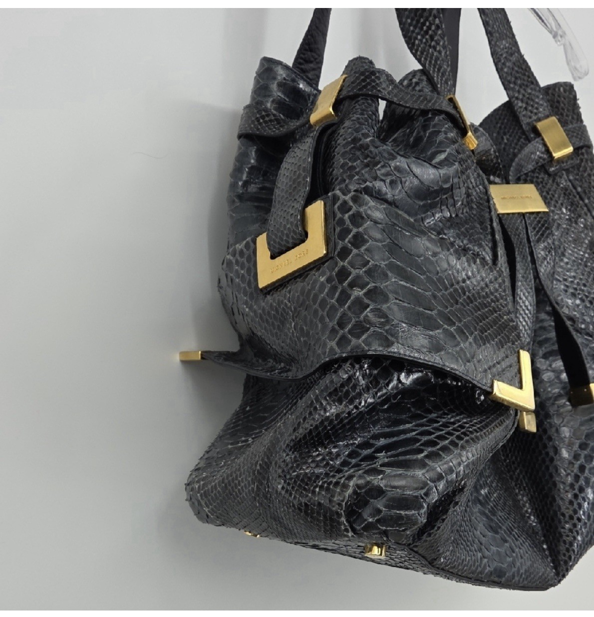 Vtg Michael Kors Genuine Python Large Satchel Nav… - image 4