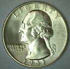 1941 Washington Silver Quarter Uncirculated 25c United States Philadelphia Coin
