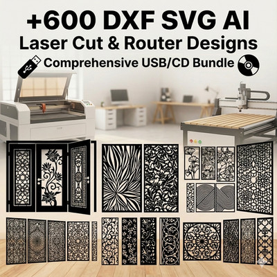 MEGA PACK +600 DXF SVG Laser Cut Designs on USB/CD   CNC Router Plasma Cutting