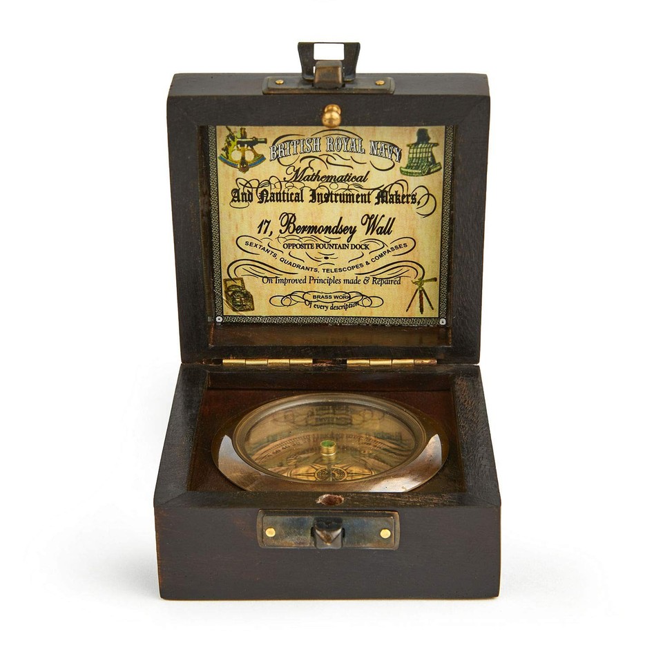 Compus Old Super7One Handmade Antique Vintage Brass Compass in Rosewood Box ...