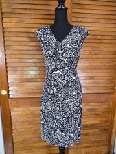Chaps Dress Womens Small Blue White Floral Faux Wrap Sheath Pockets Knee Length