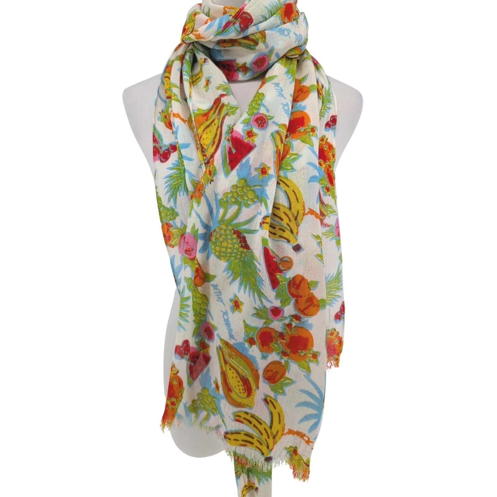 Betsey Johnson Fruit Print Scarf Pareo Wrap OS Multicolor Tropical Resort Beach