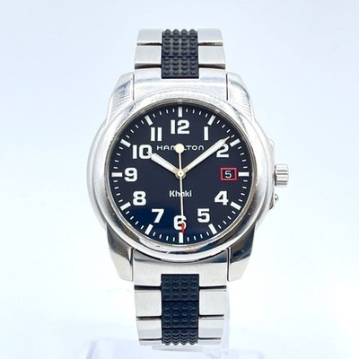 HAMILTON Khaki Schwarzes Zifferblatt Quarzuhr mit Datum H614110 Herren...