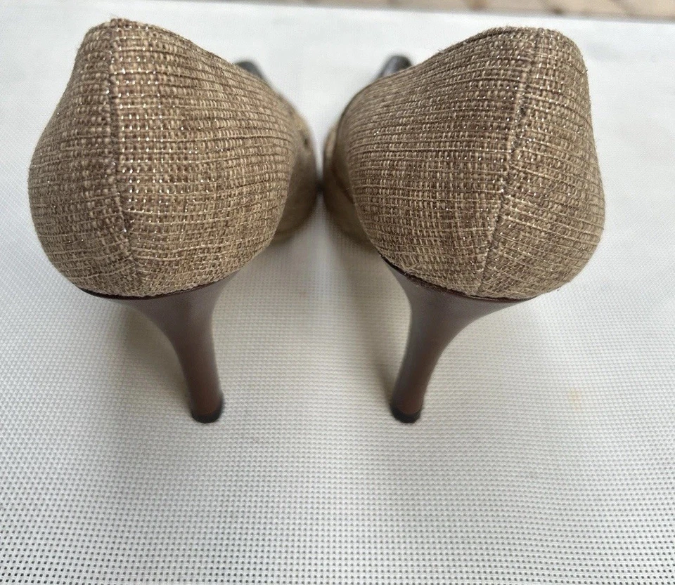 Sapatos sociais femininos J Renee tamanho 11 W bronzeado ilhós linho salto de crocodilo - Imagem 2 de 4