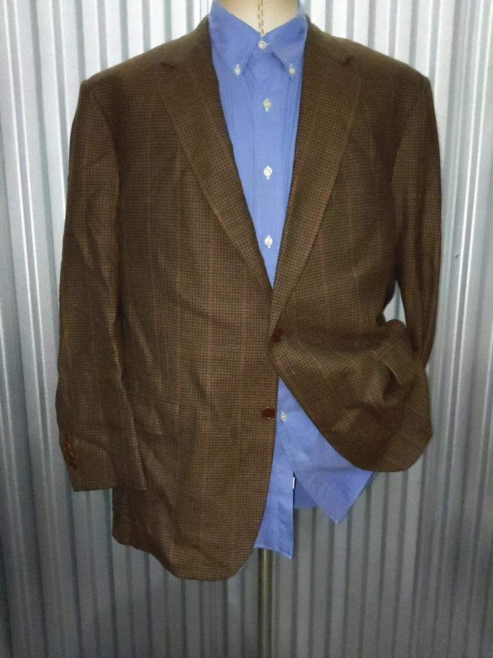 Chaqueta Abrigo Deportivo 44R Brooks Brothers Naranja Marrón Cuadros de Dientes Lana Tweed Foto 2 de 4