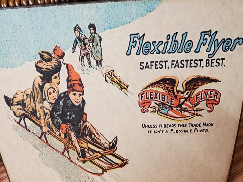 VINTAGE VICTORIAN PRIMITIVE STYLE CHRISTMAS FLEXIBLE FLYER SLED ADVERTISING SIGN - Picture 7 of 10