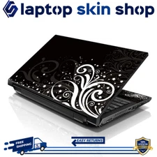 Laptop Skin Sticker Notebook Decal Cover Black White Floral for Dell Apple 17-19