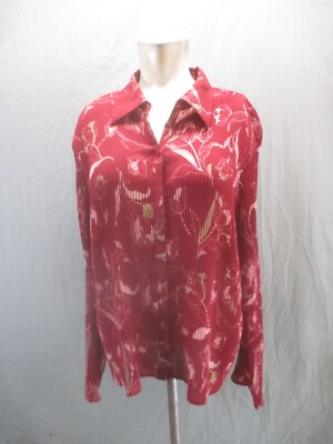 Heiman Size XL Womens Red Long Sleeve Lightweight Button Up Textured Shirt 476