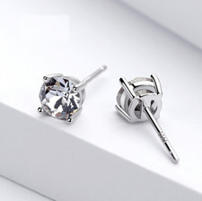 Round Cubic Zirconia CZ 925 Sterling Silver Stud Earrings 4/5/6/7/8/10mm PE20