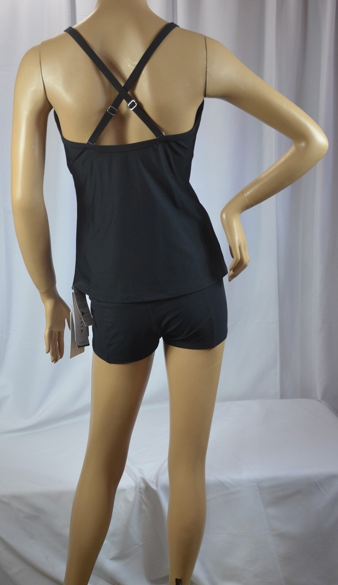 NWT MSRV $84 Athleta Sz 32D/DD Black Twist Up Tankini Swimsuit Top