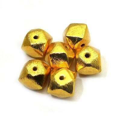 15 PCS 14MM HEXAGON BRUSHED BEAD 18K GOLD PLATED 796