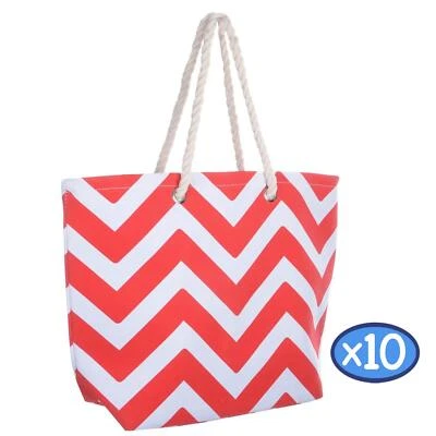 LAZY BEACH BAG Wholesale Job Lot 10 x Red Chevron Pattern Beach Bags (Slight Seconds) SALE