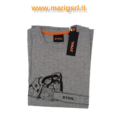 Original STIHL T SHIRT T SHIRT MS 500i GRAU und Orange Baumwolle Sommer