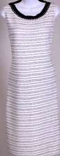 ST JOHN Women's Tweed White Ivory Navy Blue Studs Trim Sleeveless Dress Sz 10