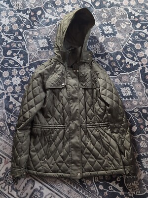 Vince Camuto Olive Diamond Quilted Equestrian Barn Jacket Small Women's 