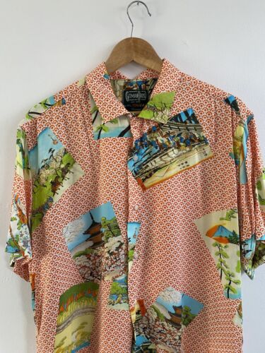Gitman Bros Shirt Mens Large Multi Button Up USA Rayon Vintage Oriental Chinese - Picture 3 of 18