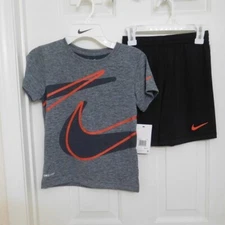 NWT 2pc Nike Gray Red Black Swoosh Shirt & Shorts Set sz 5 or 6