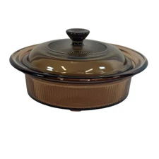 Vintage Corning Ware Visions 24oz Covered Casserole Dish V30B Amber Glass EUC