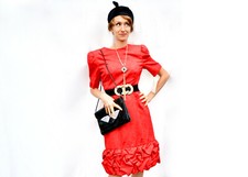 1980s Red Ruched Ruffle Dress Vintage Diane Dickinson New Deadstock Tag Size 8