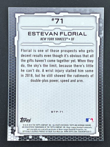 ESTEVAN FLORIAL 2019 Bowman Chrome Top 100 Prospects #BTP-71 Yankees - Picture 2 of 2