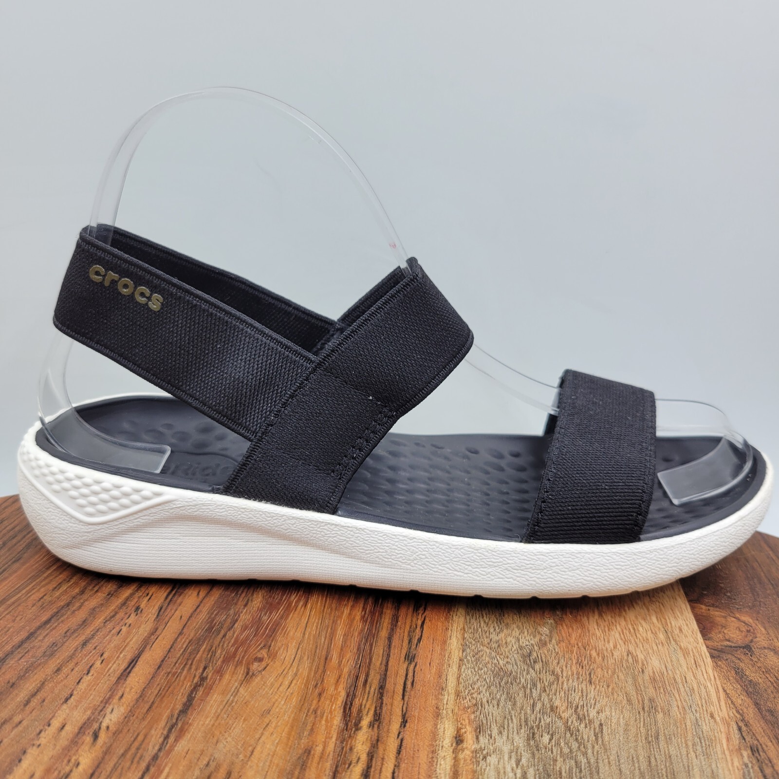 Crocs LiteRide Sandals Women's 6 Black White Elastic Strap Slingback  Comfort | eBay