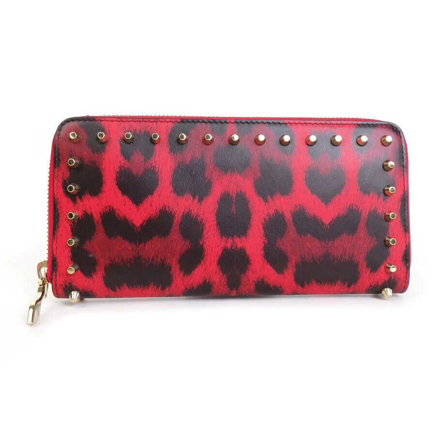 Auth Christian Louboutin Zip Around Long Portefeuille Rouge Noir