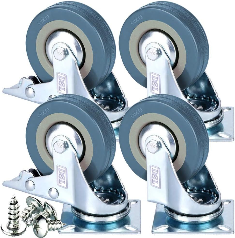 DSL Heavy Duty Braked 50mm Swivel Castor Wheels Trolley – Caster Set...