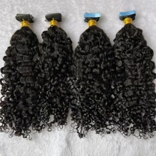 Full head 24" Curly PU Injected Invisible Tape in Natural Remy Human Hair 100g
