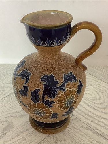 Royal Doulton Salter Stoneware Painted Jug 1898-1899 Floral Fleur-de-lys @bri #D - Picture 6 of 11