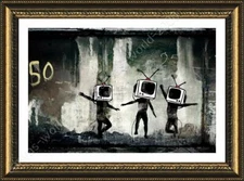 Tv Heads by Banksy | Framed canvas | Wall art paint giclee HD painting artwork
