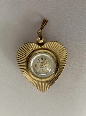 Vintage Andre Bouchard 17 Jewel Gold Tone Heart Watch Pendant