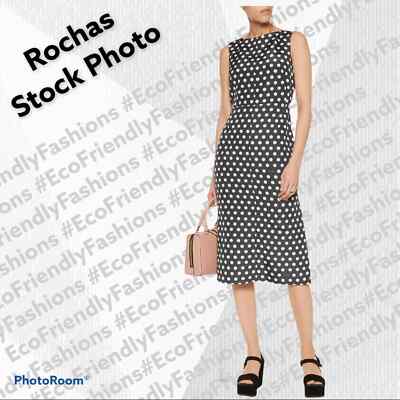 ROCHASWomen's Black Polka-Dot Cotton/Silk Faille Midi Dress Size 10 | eBay