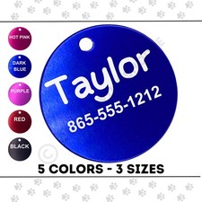 Personalized Circle Anodized Aluminum Pet ID Tag Custom Engraved - Cats - Dogs
