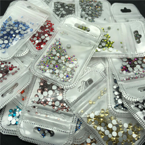 46 colors 2-5mm 400pcs Nail Art Rhinestones Crystal Gems 3D Tips DIY Decoration - Afbeelding 1 van 58